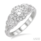 5/8 ctw Diamond Engagement Ring with 3/8 ct Round Cut Center Stone in 14K White Gold