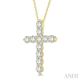 1 1/2 Ctw Round Cut Diamond Cross Pendant in 14K Yellow Gold with Chain