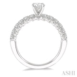 1 Ctw Diamond Ladies Engagement Ring with 1/2 Ct Round Cut Center Stone in 14K White Gold