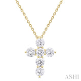 1 Ctw Round Cut Diamond Christian Cross 6-Stone Fashion Pendant With Chain in 14K Yellow Gold