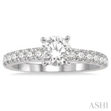 1 1/10 ctw Round Brilliant Cut Diamond Ladies Engagement Ring with 5/8 Ct Round Cut Center Stone in 14K White Gold