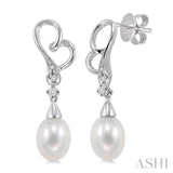 8x6 MM Cultured Pearls and 1/20 ctw Round Cut Diamond Earrings in 10K White Gold