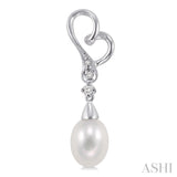8x6 MM Cultured Pearls and 1/20 ctw Round Cut Diamond Earrings in 10K White Gold