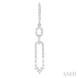 1 1/5 ctw Paperclip Baguette and Single Cut Diamond Long Fashion Earrings in 14K White Gold