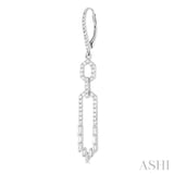 1 1/5 ctw Paperclip Baguette and Single Cut Diamond Long Fashion Earrings in 14K White Gold