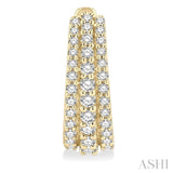 1/2 ctw Triple Row Round Cut Diamond Huggie Petite Earrings in 14K Yellow Gold
