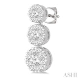 3/4 Ctw Hanging Triple Mount Lovebright Round Cut Diamond Earring in 14K White Gold