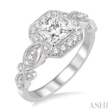 3/4 ctw Diamond Engagement Ring with 1/2 ct Princess Cut Center Stone in 14K White Gold