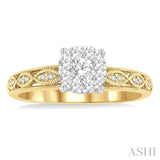 3/8 Ctw Open Marquise Lattice Lovebright Round Cut Diamond Engagement Ring in 14K Yellow and White Gold
