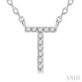 1/20 Ctw Initial 'T' Round Cut Diamond Pendant With Chain in 10K White Gold