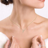 1/20 Ctw Initial 'F' Round Cut Diamond Pendant With Chain in 10K Yellow Gold