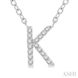 1/20 Ctw Initial 'K' Round Cut Diamond Pendant With Chain in 10K White Gold