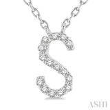 1/20 Ctw Initial 'S' Round Cut Diamond Pendant With Chain in 10K White Gold