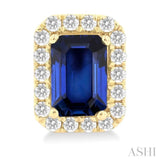 6x4 MM Octagonal Shape Sapphire and 1/4 Ctw Round Cut Diamond Halo Precious Stud Earrings in 10K Yellow Gold