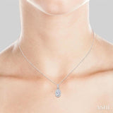 5x3 MM Oval Shape White Topaz and 1/20 Ctw Single Cut Diamond Halo Semi-Precious Pendant with Chain in 10K White Gold