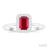 6x4 MM Octagonal Shape Ruby and 1/6 Ctw Round Cut Diamond Halo Precious Ring in 10K White Gold