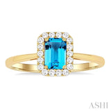 6x4 MM Octagonal Shape Blue Topaz and 1/6 Ctw Round Cut Diamond Halo Semi-Precious Ring in 10K Yellow Gold
