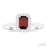 6x4 MM Octagonal Shape Garnet and 1/6 Ctw Round Cut Diamond Halo Semi-Precious Ring in 10K White Gold