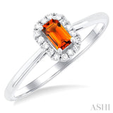 5x3 MM Octagonal Shape Citrine and 1/20 Ctw Single Cut Diamond Halo Semi-Precious Ring in 14K White Gold