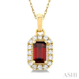 5x3 MM Octagonal Shape Garnet and 1/20 Ctw Single Cut Diamond Halo Semi-Precious Pendant with Chain in 10K Yellow Gold