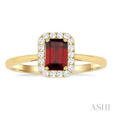 6x4 MM Octagonal Shape Garnet and 1/6 Ctw Round Cut Diamond Halo Semi-Precious Ring in 14K Yellow Gold
