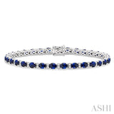 4X3 MM Oval Cut Sapphire and 5/8 Ctw Round Cut Diamond Precious Bracelet in 14K White Gold