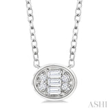 1/6 Ctw Petite Bezel Set East-West Oval Shape Fusion Baguette and Round Cut Diamond Fashion Pendant With Chain in 10K White Gold