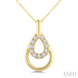 1/10 Ctw Overlay Pear Shaped Frame Round Cut Golden Glow Diamond Fashion Drop Petite Pendant With Chain in 10K Yellow Gold