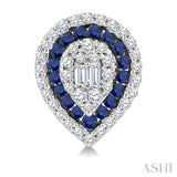 1/3 Ctw Pear Shape 1.25MM & 1.00MM Round Cut Sapphire, Baguette and Round Cut Diamond Fusion Precious Stud Earring in 14K White Gold