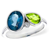 14KT Gold Ladies Blue Topaz & Peridot Fashion Ring