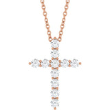 14K Rose Gold 3/8 CTW Natural Diamond Cross 16-18" Necklace