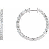 14K White Gold 3 CTW Lab-Grown Diamond Inside-Outside Hinged 30 mm Hoop Earrings