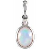 Sterling Silver 6x4 mm Natural Ethiopian Opal & .015 CT Natural Diamond Pendant