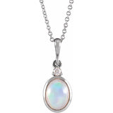 14K White Gold 6x4 mm Natural Ethiopian Opal & .015 CT Natural Diamond 16-18" Necklace