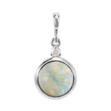 14K White Gold 6 mm Natural White Opal & .03 CT Natural Diamond Pendant