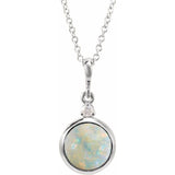 14K White Gold 8 mm Natural White Opal & .03 CT Natural Diamond Cabochon 16-18