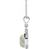 14K White Gold 8 mm Natural White Opal & .03 CT Natural Diamond Cabochon 16-18" Necklace