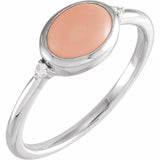 Sterling Silver Natural Pink Coral & .03 CTW Natural Diamond Ring
