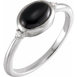 Platinum 9x7 mm Round Natural Black Onyx & .03 CTW Natural Diamond Ring