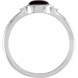Platinum 5x3 mm Round Natural Black Onyx & .03 CTW Natural Diamond Ring