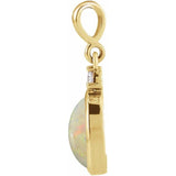 14K Yellow Gold 12x10 mm Natural White Opal & .03 CT Natural Diamond Cabochon Pendant