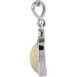 Sterling Silver 10x8 mm Natural White Opal & .03 CT Natural Diamond Cabochon Pendant