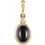 14K Yellow Gold 10x8 mm Natural Black Onyx & .03 CT Natural Diamond Cabochon Pendant