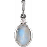 14K White Gold 10x8 mm Natural Rainbow Moonstone & .03 CT Natural Diamond Cabochon Pendant