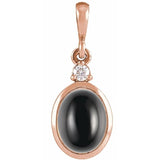 14K Rose Gold 10x8 mm Natural Black Onyx & .03 CT Natural Diamond Cabochon Pendant