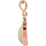 14K Rose Gold 9x7 mm Natural White Opal & .03 CT Natural Diamond Cabochon Pendant