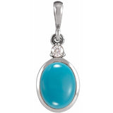 14K White Gold 5x3 mm Natural Turquoise & .02 CT Natural Diamond Cabochon Pendant