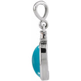 14K White Gold 5x3 mm Natural Turquoise & .02 CT Natural Diamond Cabochon Pendant