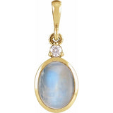 14K Yellow Gold 5x3 mm Natural Rainbow Moonstone & .02 CT Natural Diamond Cabochon Pendant