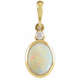 14K Yellow Gold 5x3 mm Natural White Opal & .02 CT Natural Diamond Cabochon Pendant